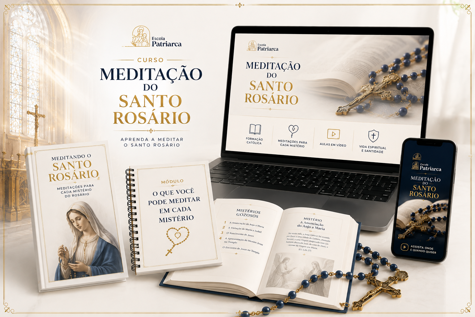 Capa do curso Meditação do Santo Rosário da Escola Patriarca